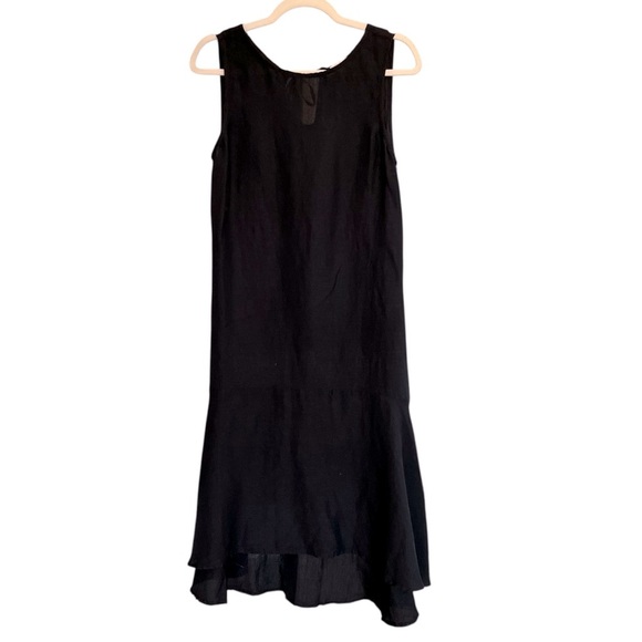 Tommy Bahama Linen Blend Flounce Hem Midi Dress Black XS Beach Minimalist Casual - Picture 1 of 4